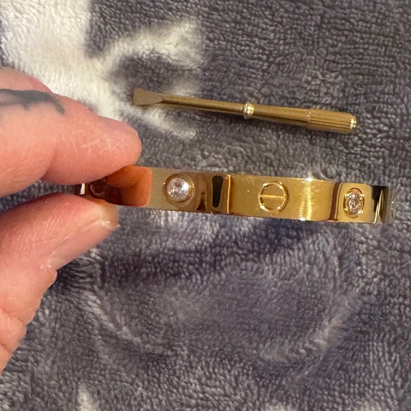 Gold-Tone Crystal Accent Women's Bangle Bracelet - Picture 3 of 9